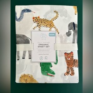 Brand New Unopened Pottery Barn Organic Queen Sheets - Silly Safari Pattern